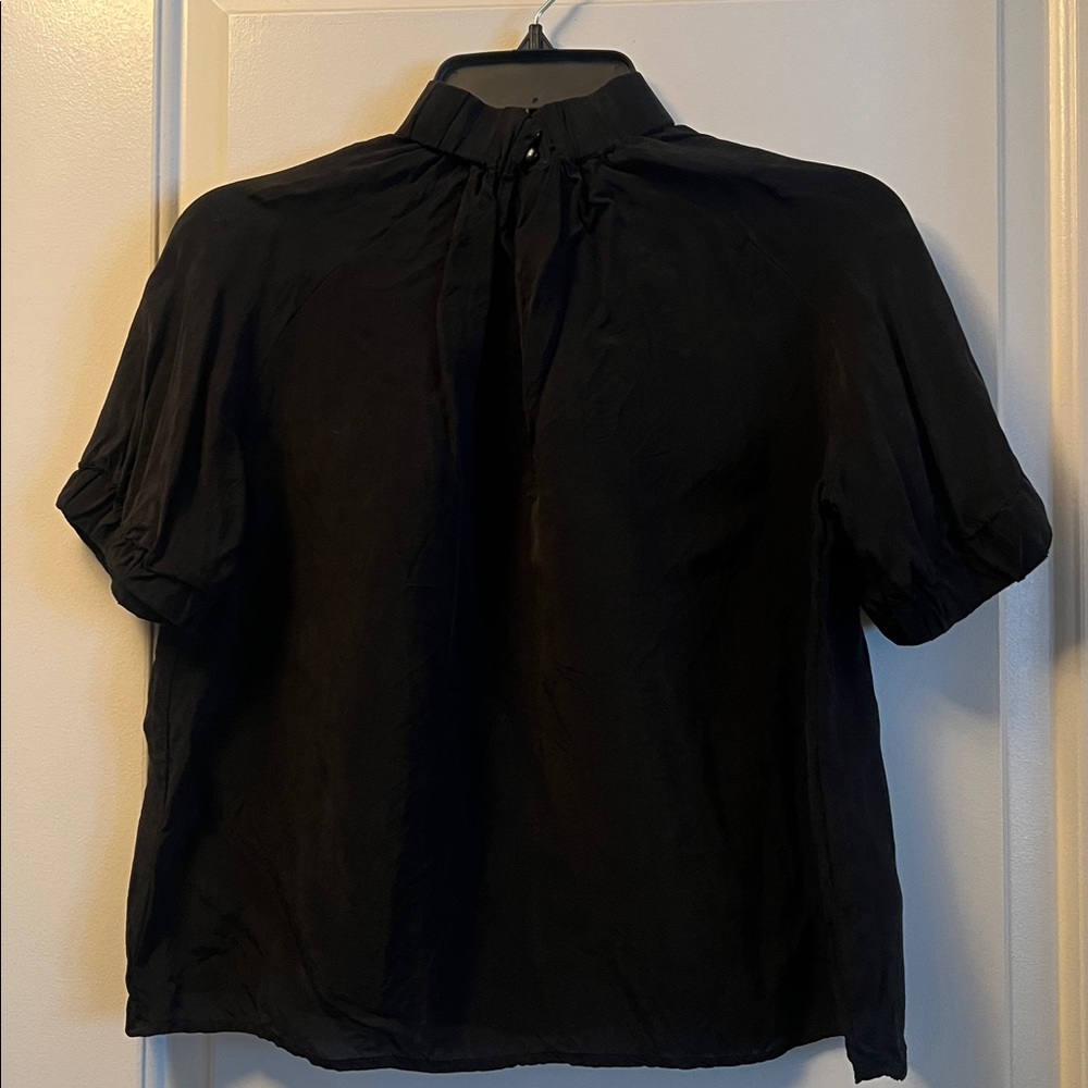 Corey Lynn Calter Plant Based Silk Bubble Sleeve Black Blouse - Picture 2 of 4